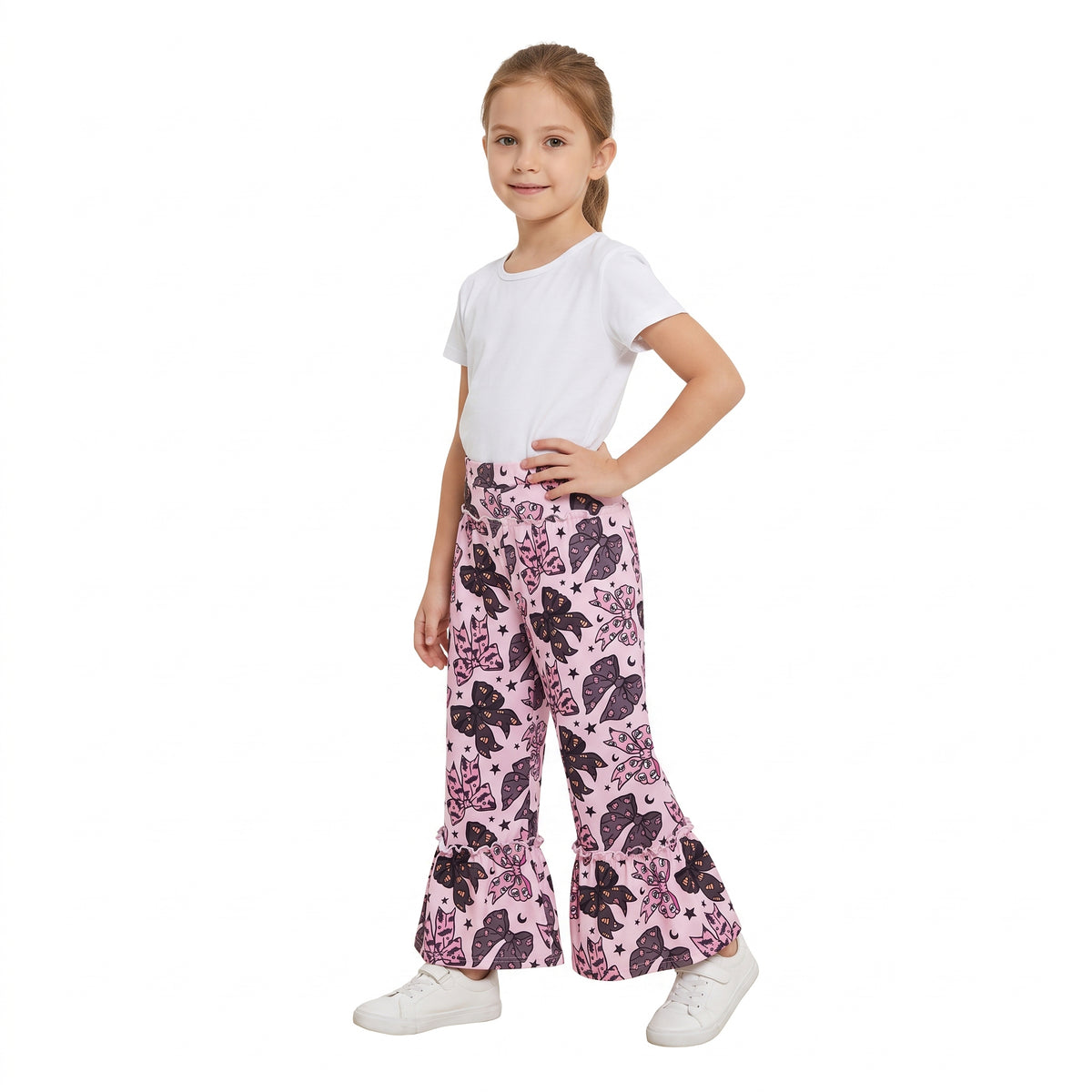 Baby Girls Black Pink Ghost Bows Stars Halloween Ruffle Flare Pants