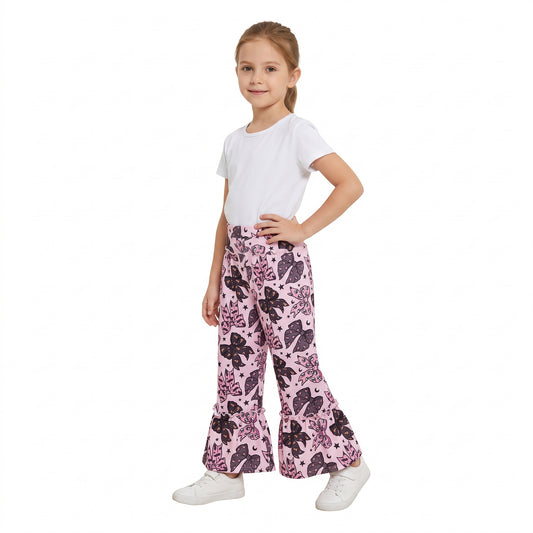 Baby Girls Black Pink Ghost Bows Stars Halloween Ruffle Flare Pants
