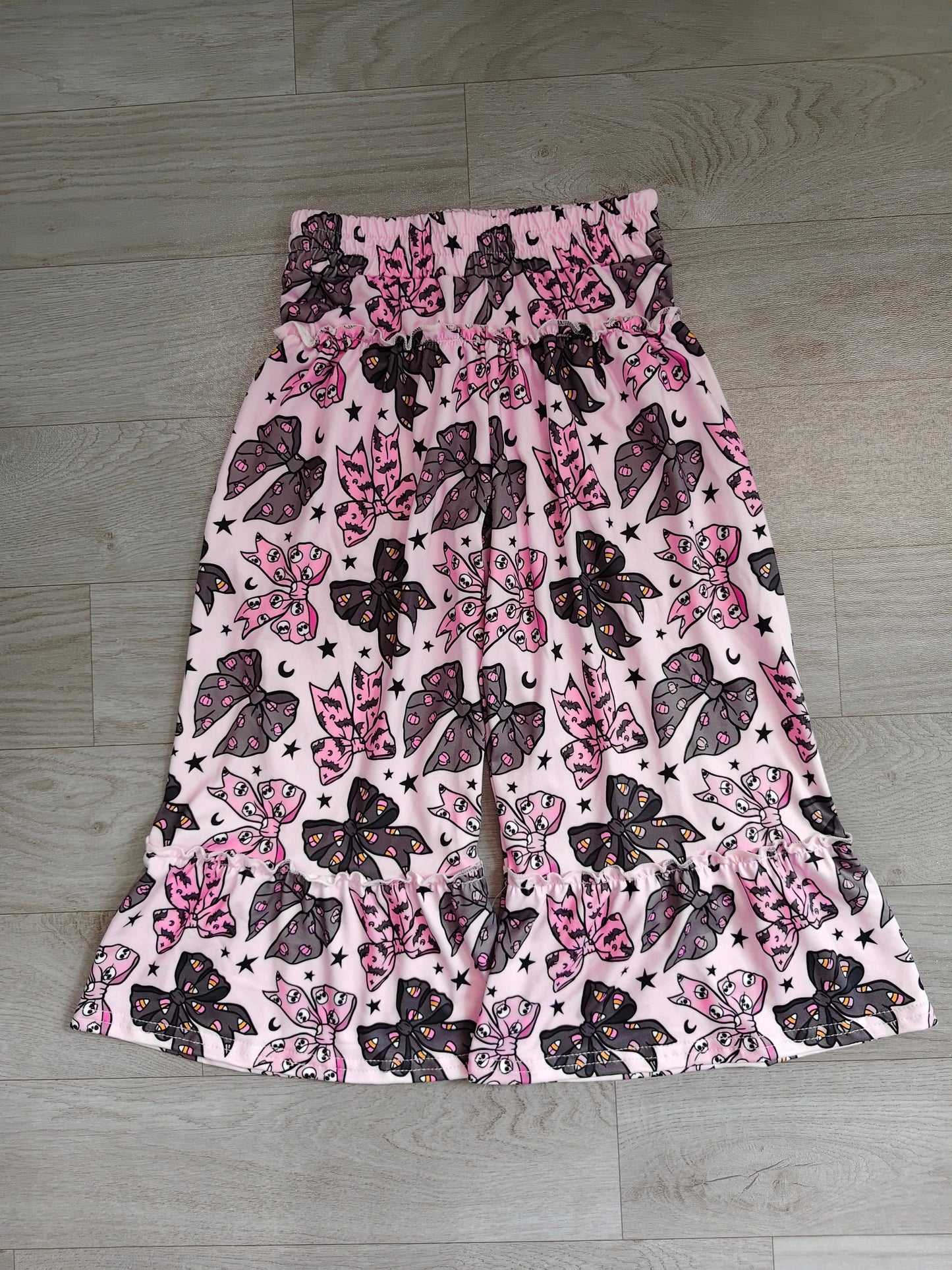 Baby Girls Black Pink Ghost Bows Stars Halloween Bell Bottom Pants Preorder