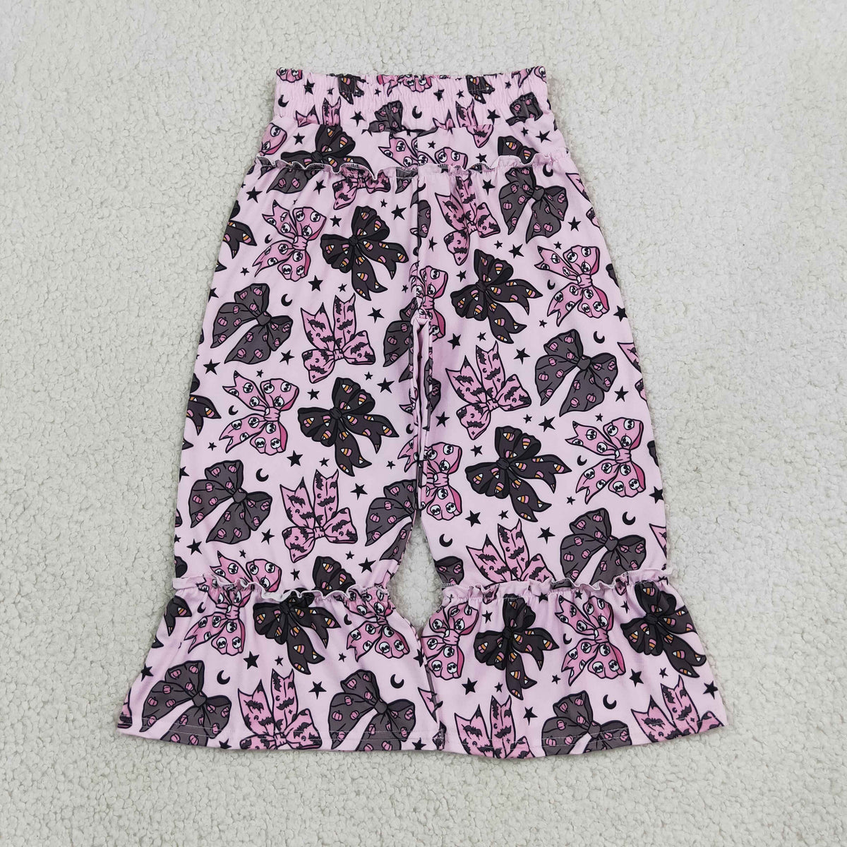 Baby Girls Black Pink Ghost Bows Stars Halloween Ruffle Flare Pants