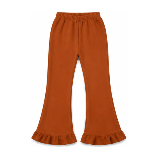Preorder moq 5 Baby Girls Khaki Sweater Fabric Flare Ruffle Pants Bottom