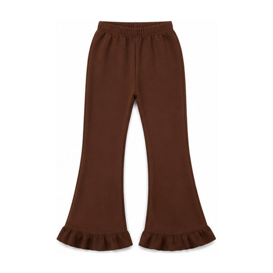 Preorder moq 5 Baby Girls Brown Sweater Fabric Flare Ruffle Pants Bottom