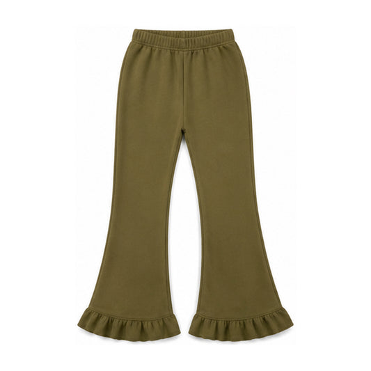 Preorder moq 5 Baby Girls Olive Sweater Fabric Flare Ruffle Pants Bottom