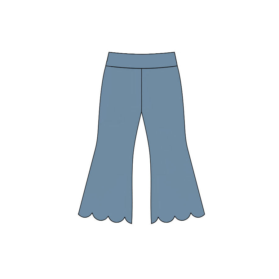 Preorder moq 5 Baby Girls Blue Scallop Flare Pants Bottom