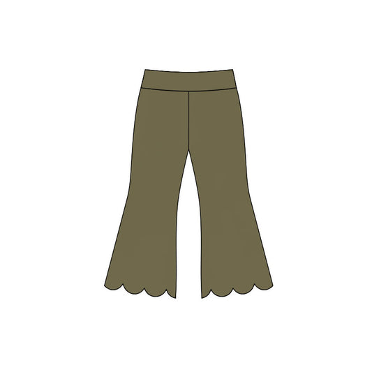 Preorder moq 5 Baby Girls Olive Scallop Flare Pants Bottom