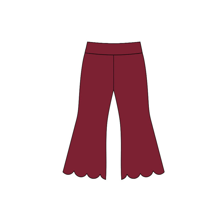 Preorder moq 5 Baby Girls Maroon Scallop Flare Pants Bottom