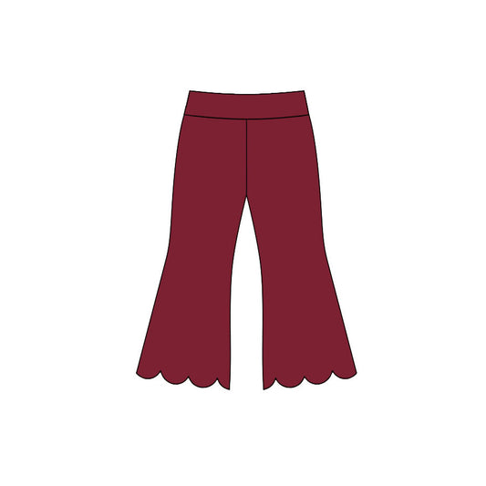 Preorder moq 5 Baby Girls Maroon Scallop Flare Pants Bottom