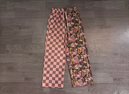 Adult Women Pink Checked Leaves Pants Bottom Preorder