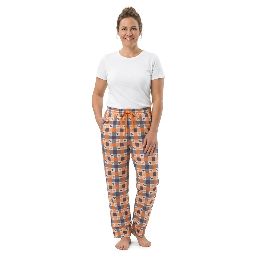 Adult Women Khaki Checked Bats Halloweens Pants Bottom