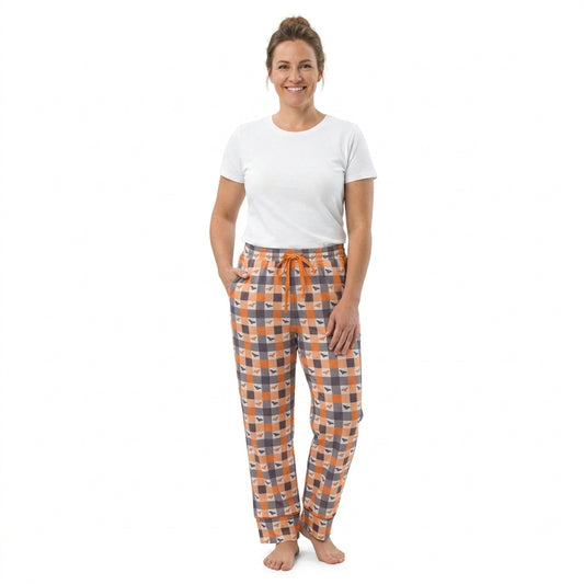 Adult Women Khaki Checked Bats Halloweens Pants Bottom