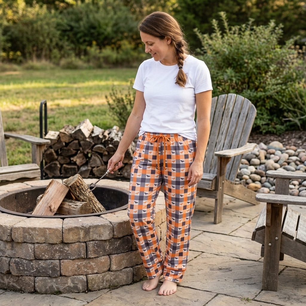 Adult Women Khaki Checked Bats Halloweens Pants Bottom