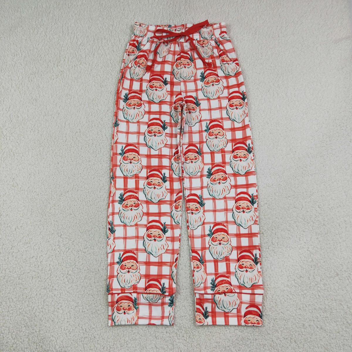 Adult Women Red Checked Santa Christmas Pockets Pants Bottom