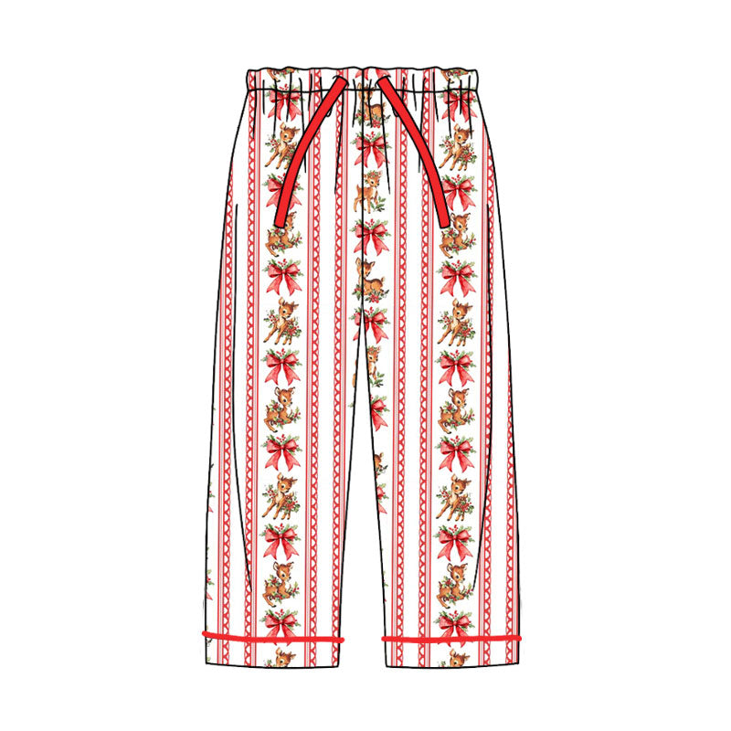 Preorder moq 5 Adult Women Bows Deer Stripe Christmas Pants Bottom
