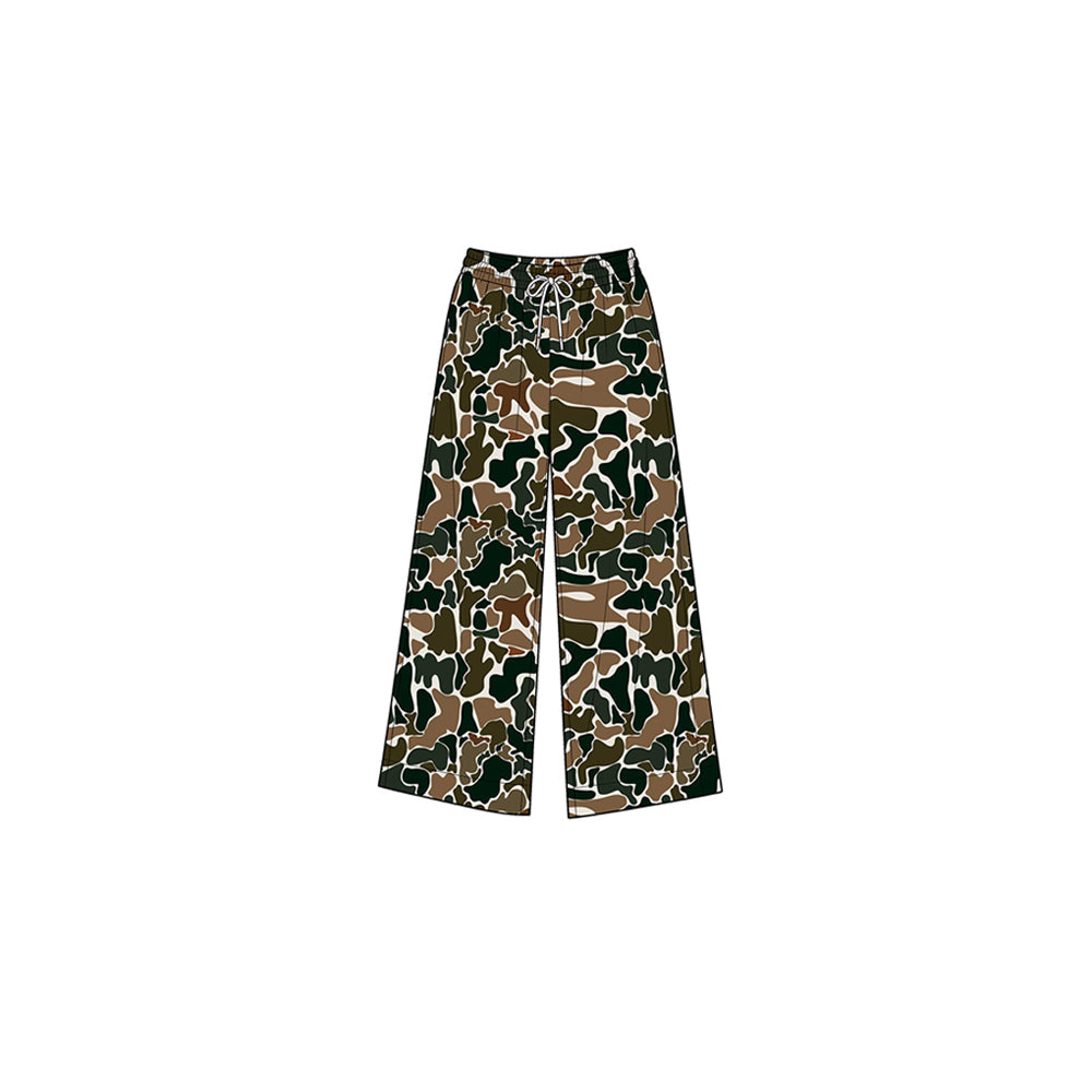 Preorder moq 5 Baby Girls Dark Brown Camo Yoga Active Pockets Straight Pants Bottom