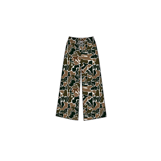 Preorder moq 5 Baby Girls Dark Brown Camo Yoga Active Pockets Straight Pants Bottom