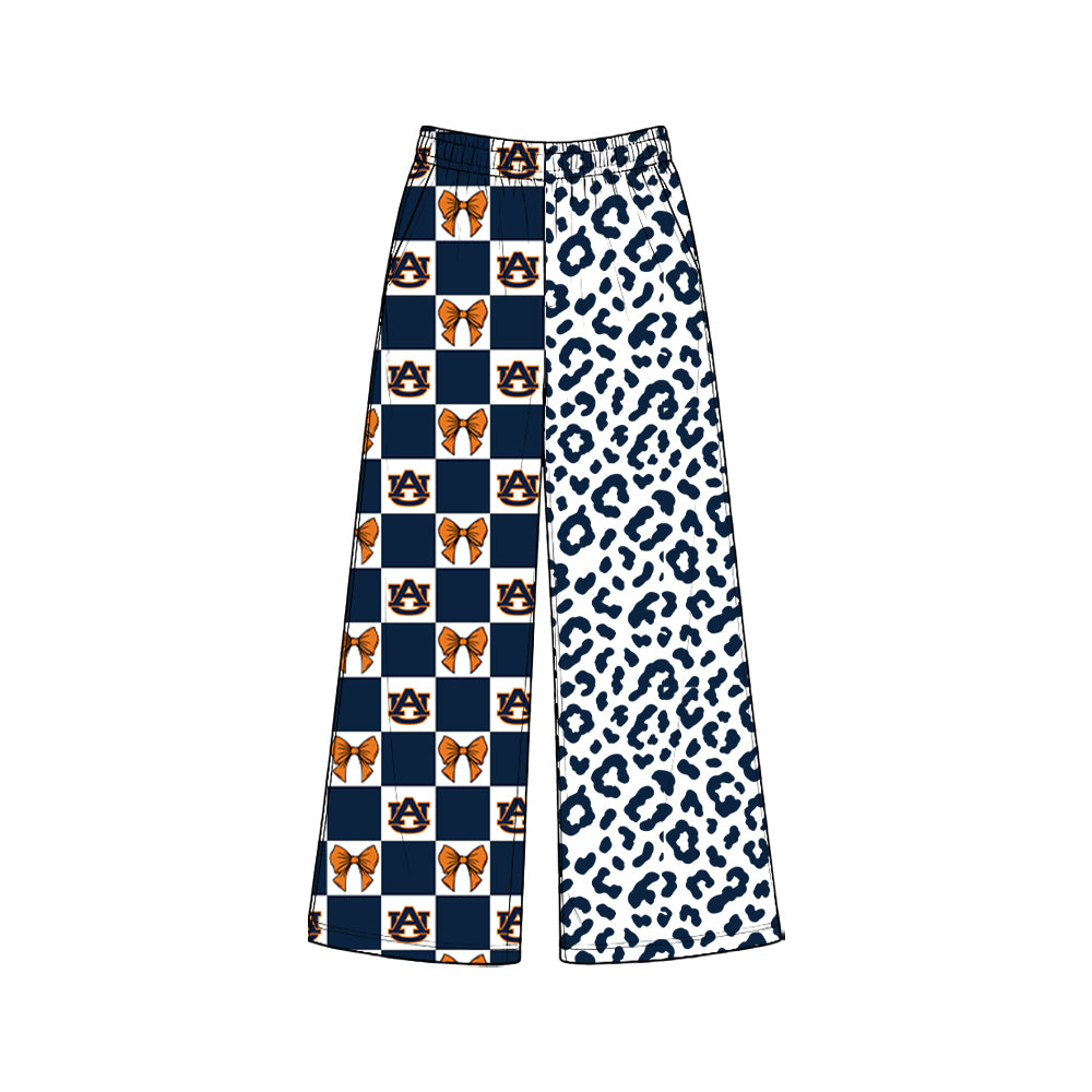 Preorder moq 5 Adult Women Bows Auburn Leopard Team Pockets Straight Pants Bottom