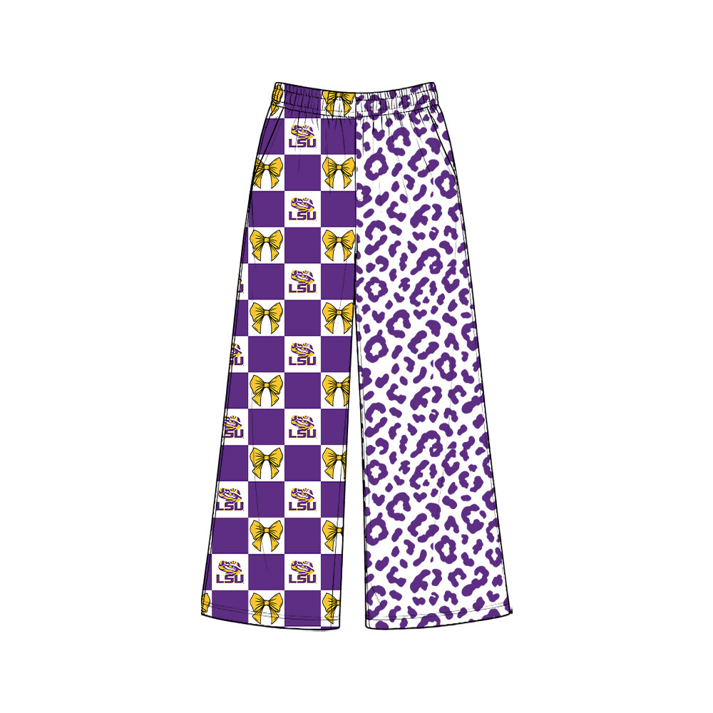 Preorder moq 5 Adult Women Bows Louisiana Leopard Team Pockets Straight Pants Bottom