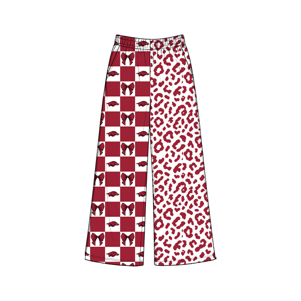 Preorder moq 5 Adult Women Bows Arkansas Leopard Team Pockets Straight Pants Bottom