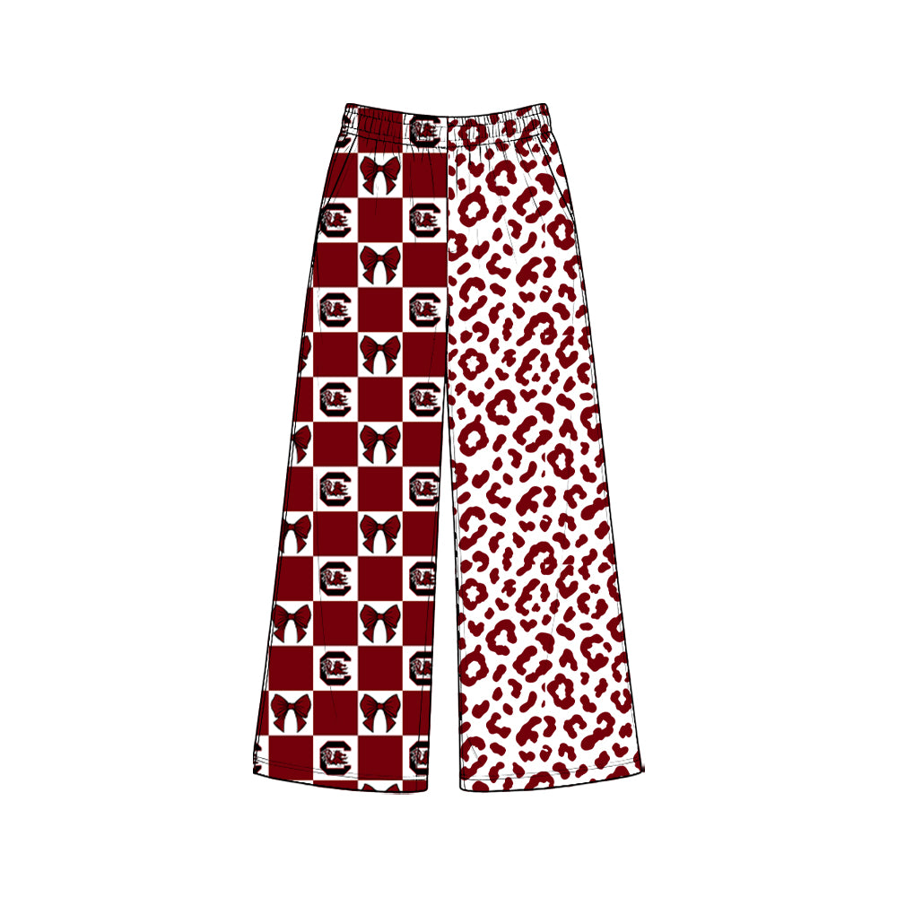 Preorder moq 5 Adult Women Bows Gamecocks Leopard Team Pockets Straight Pants Bottom