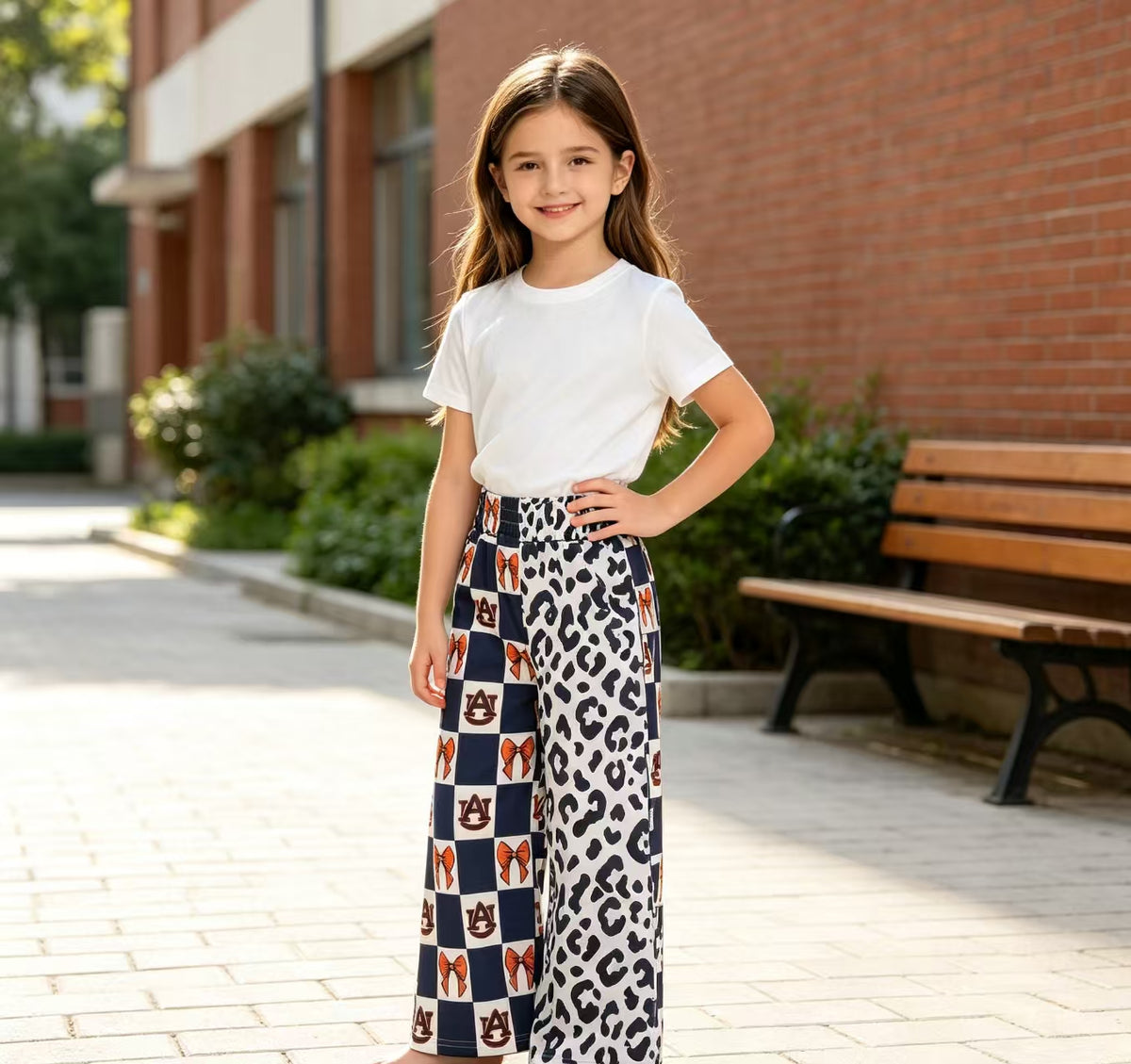 Baby Girls Bows Auburn Leopard Team Pockets Flare Pants Bottom
