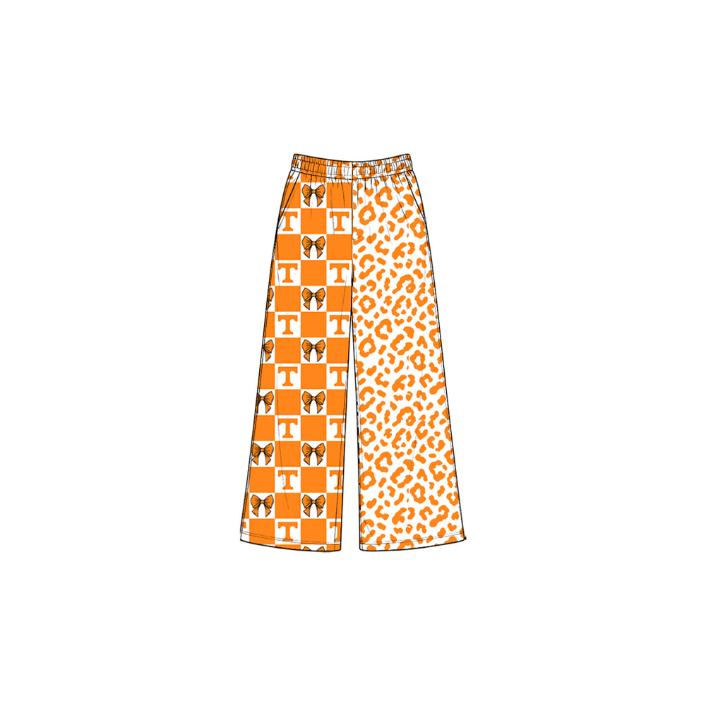Preorder moq 5 Baby Girls Bows Tennessee Leopard Team Pockets Straight Pants Bottom