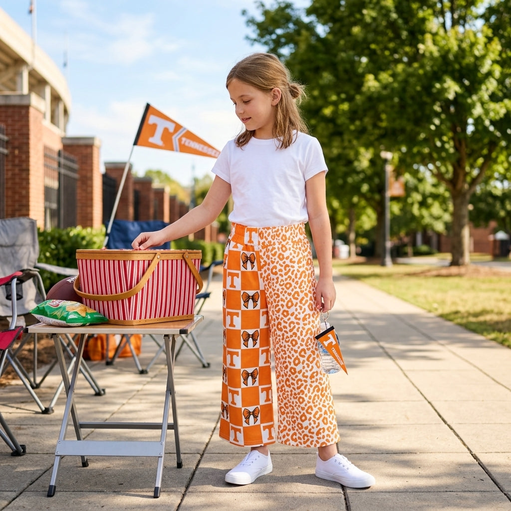 Baby Girls Tennessee Bows Leopard Team Pockets Flare Pants Bottom