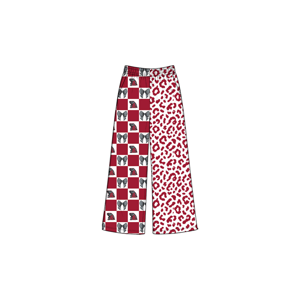 Preorder moq 5 Baby Girls Bows Alabama Leopard Team Pockets Straight Pants Bottom