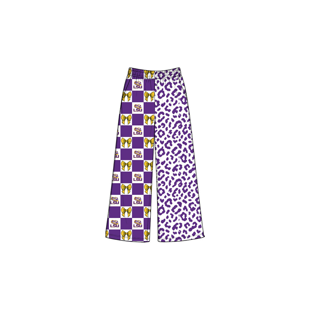 Preorder moq 5 Baby Girls Bows Louisiana Leopard Team Pockets Straight Pants Bottom