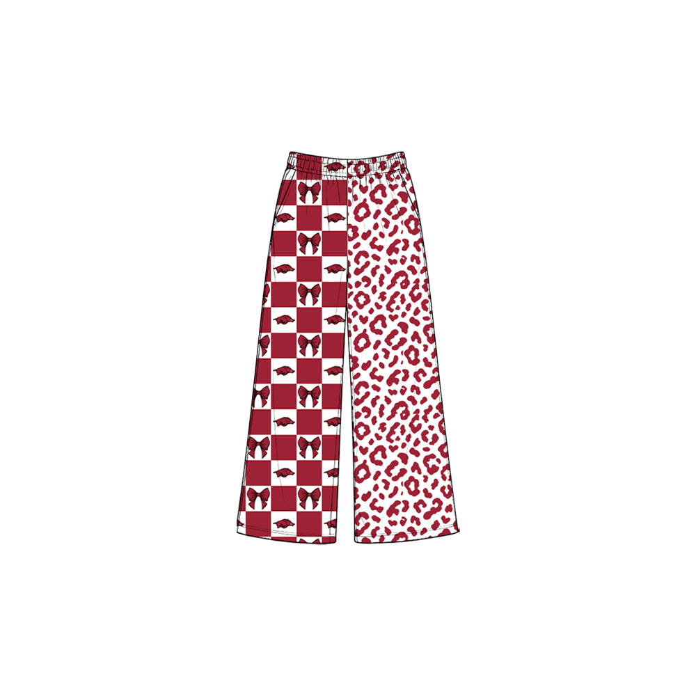 Preorder moq 5 Baby Girls Bows Arkansas Leopard Team Pockets Straight Pants Bottom