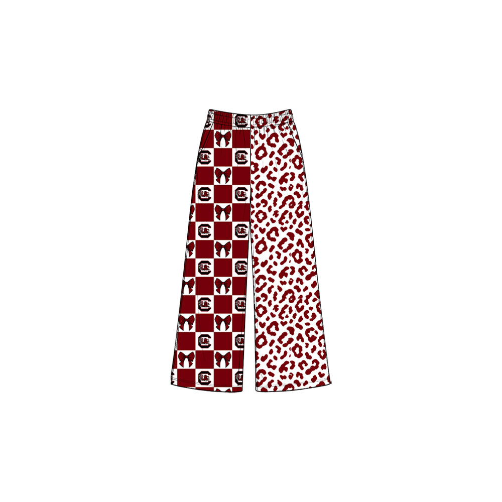 Preorder moq 5 Baby Girls Bows Gamecocks Leopard Team Pockets Straight Pants Bottom