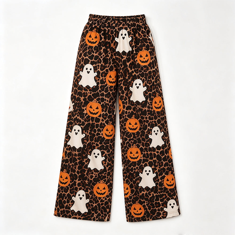 Preorder moq 5 Adult Women Ghost Pumpkins Leopard Halloween Pockets Straight Pants Bottom