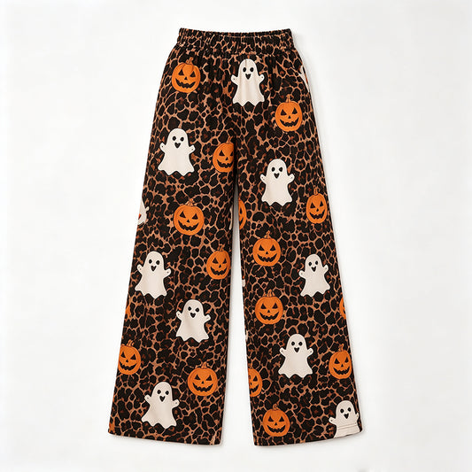 Preorder moq 5 Adult Women Ghost Pumpkins Leopard Halloween Pockets Straight Pants Bottom