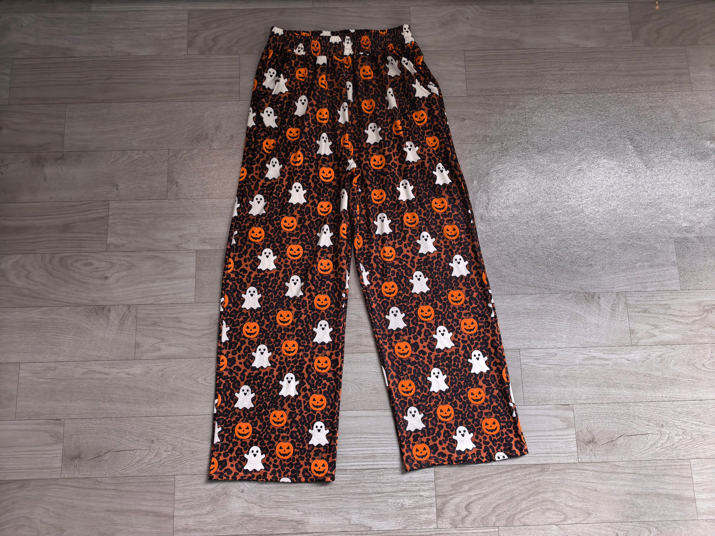 Adult Women Ghost Pumpkins Leopard Halloween Pockets Flare Pants Bottom Preorder