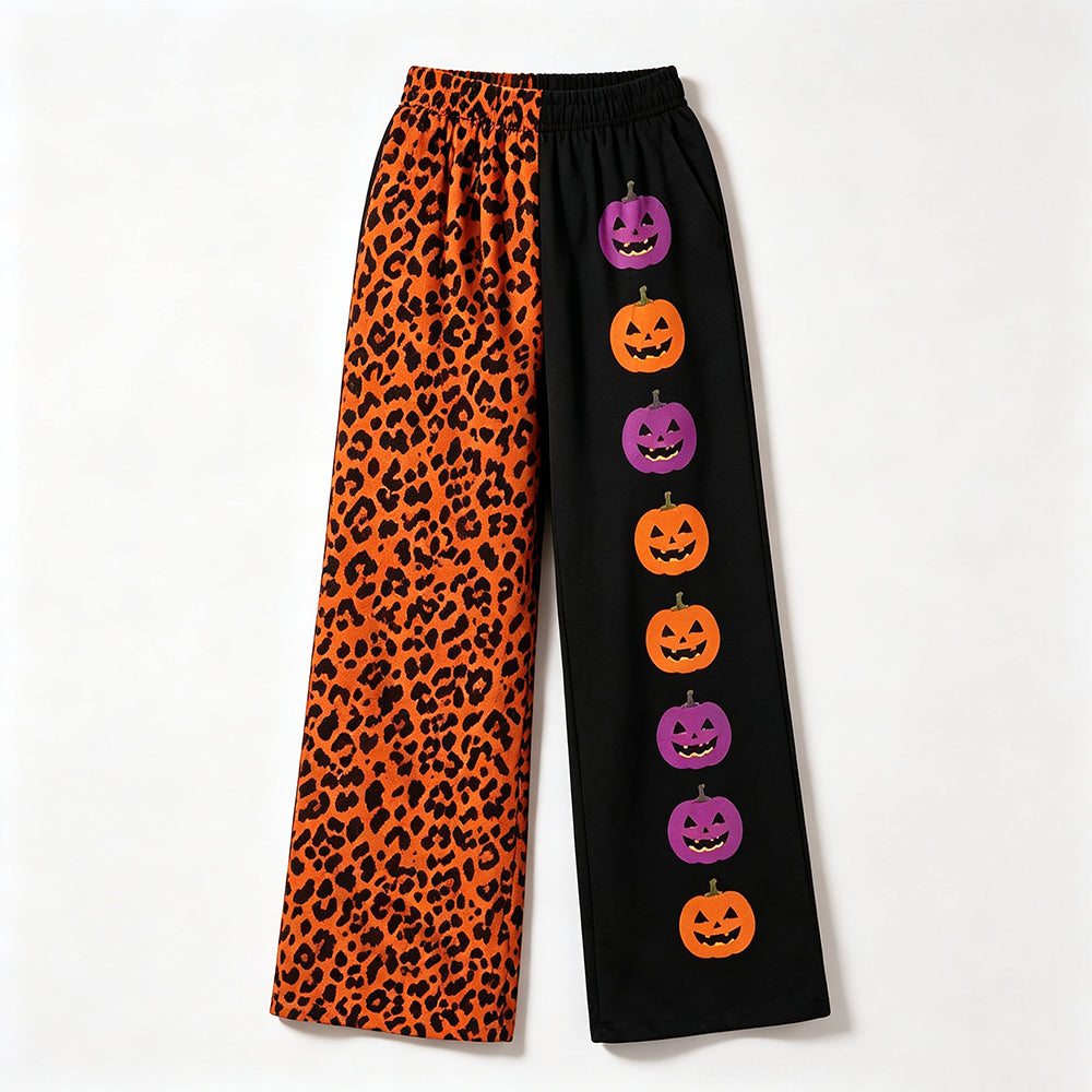 Preorder moq 5 Adult Women Ghost Pumpkins Leopard Halloween Pockets Straight Pants Bottom
