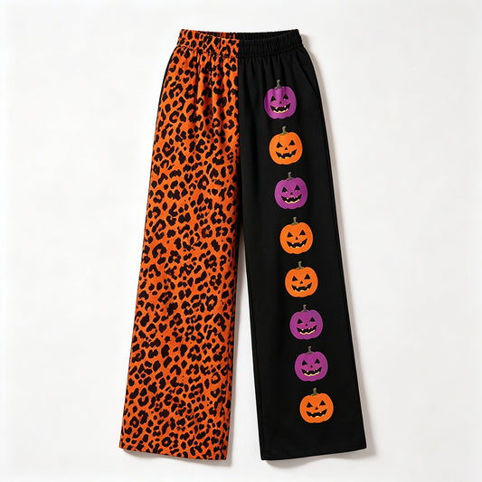 Preorder moq 5 Adult Women Ghost Pumpkins Leopard Halloween Pockets Straight Pants Bottom