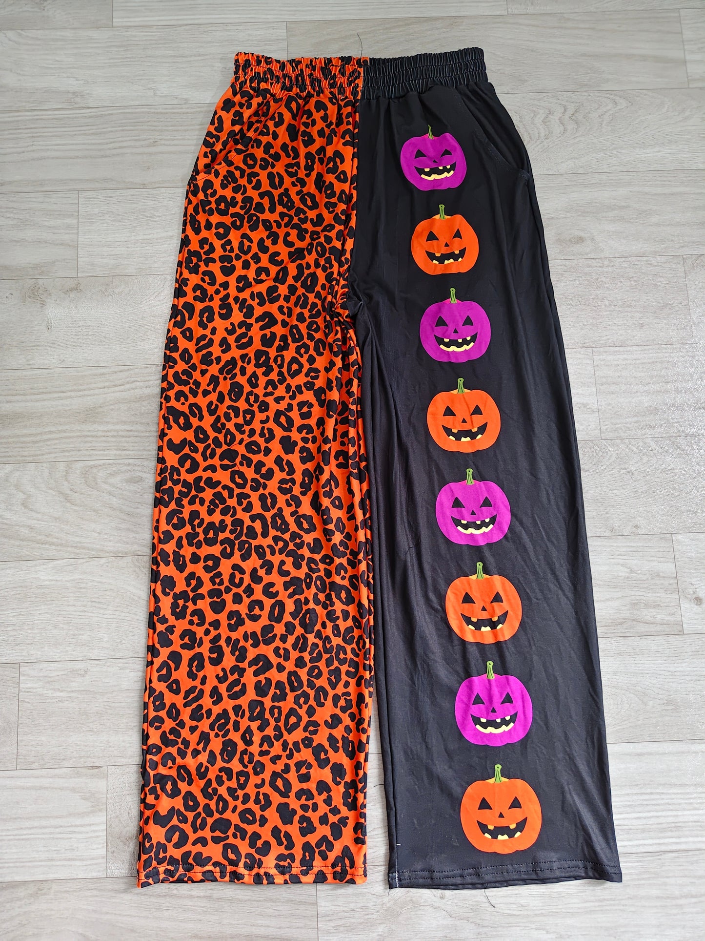 Adult Women Ghost Pumpkins Leopard Halloween Pockets Straight Pants Bottom Preorder