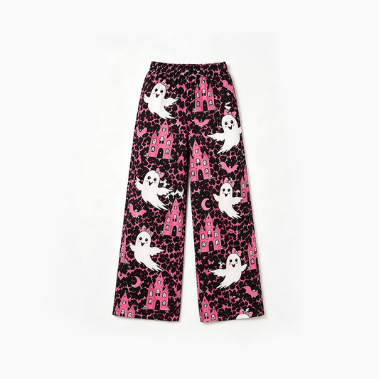 Preorder moq 5 Baby Girls Ghosts Castles Leopard Halloween Pockets Straight Pants Bottom