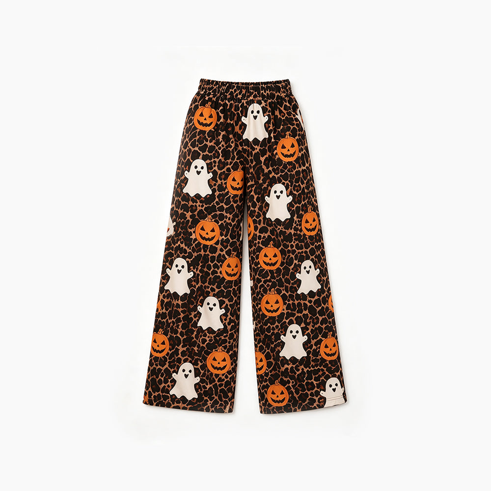 Preorder moq 5 Baby Girls Ghosts Pumpkins Leopard Halloween Pockets Straight Pants Bottom