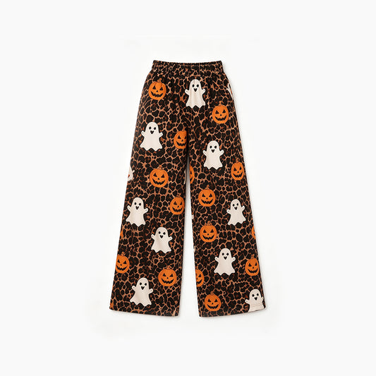 Preorder moq 5 Baby Girls Ghosts Pumpkins Leopard Halloween Pockets Straight Pants Bottom