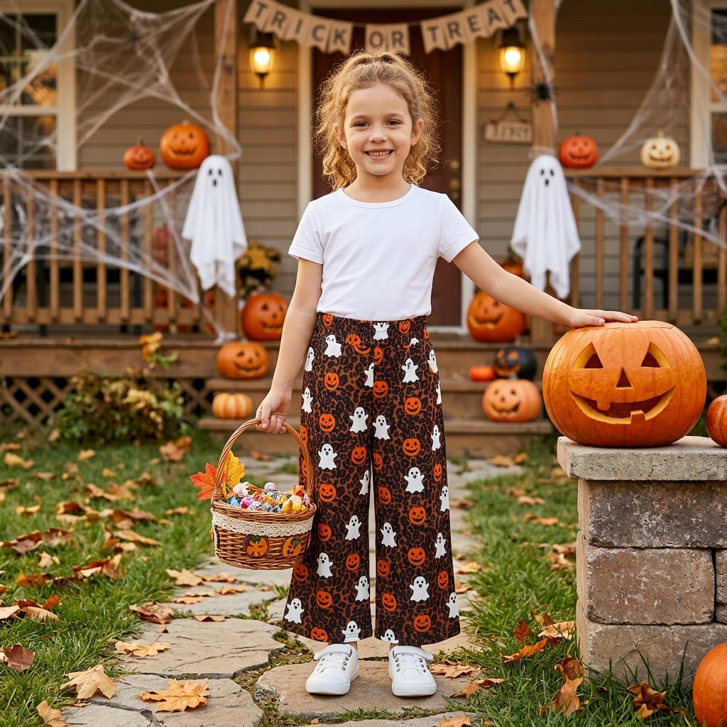 Baby Girls Ghosts Pumpkins Leopard Halloween Pockets Flare Pants Bottom