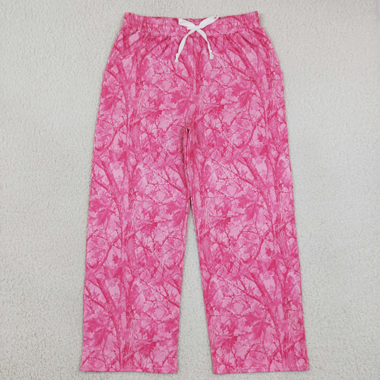 Adult Women Pink Leaves Camo Pockets Flare Pants Bottom
