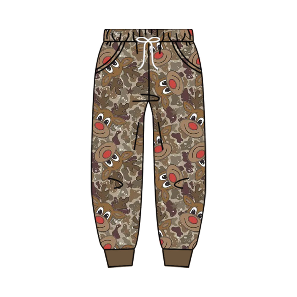 Preorder moq 5 Baby Boys Brown Camo Deer Christmas Pockets Jogger Pants Bottom