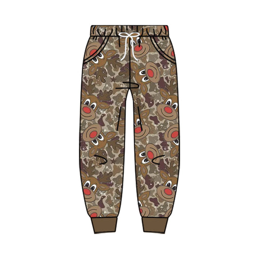 Preorder moq 5 Baby Boys Brown Camo Deer Christmas Pockets Jogger Pants Bottom