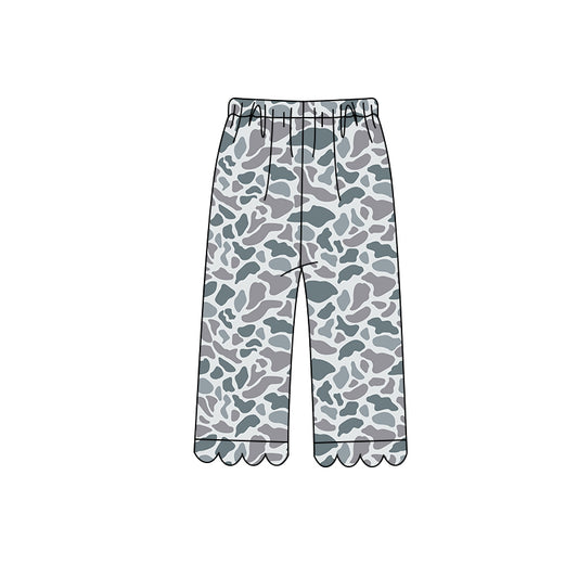 Preorder moq 5 Baby Girls Light Grey Camo Scallop Pants Bottom
