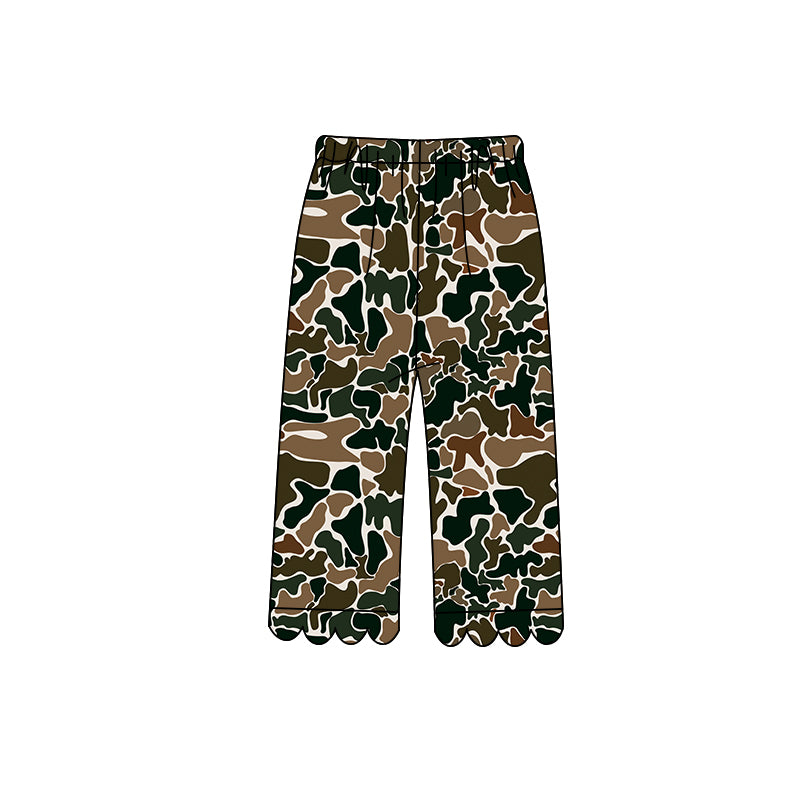 Preorder moq 5 Baby Girls Dark Brown Camo Scallop Pants Bottom
