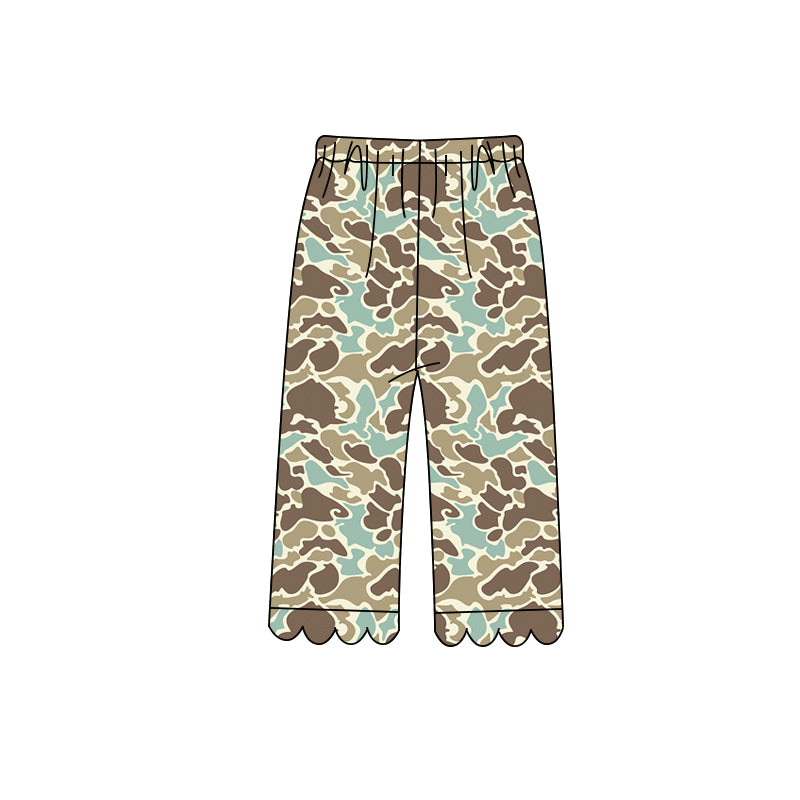 Preorder moq 5 Baby Girls Green Camo Scallop Pants Bottom