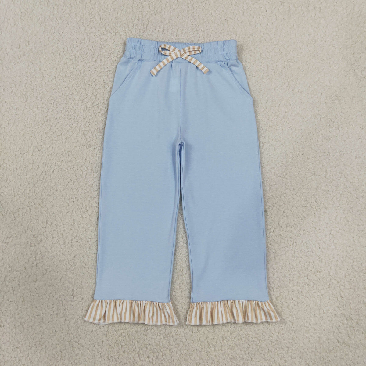 Baby Girls Light Blue Bow Pockets Ruffle Pants Bottom