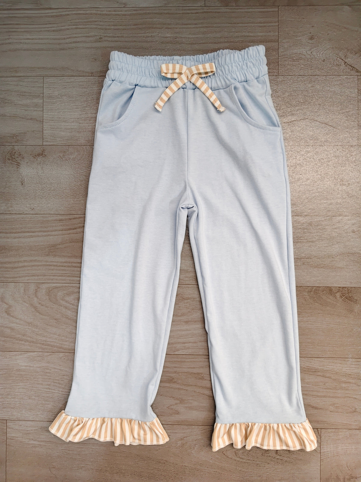 Baby Girls Light Blue Bows Pockets Ruffle Pants Bottom Preorder
