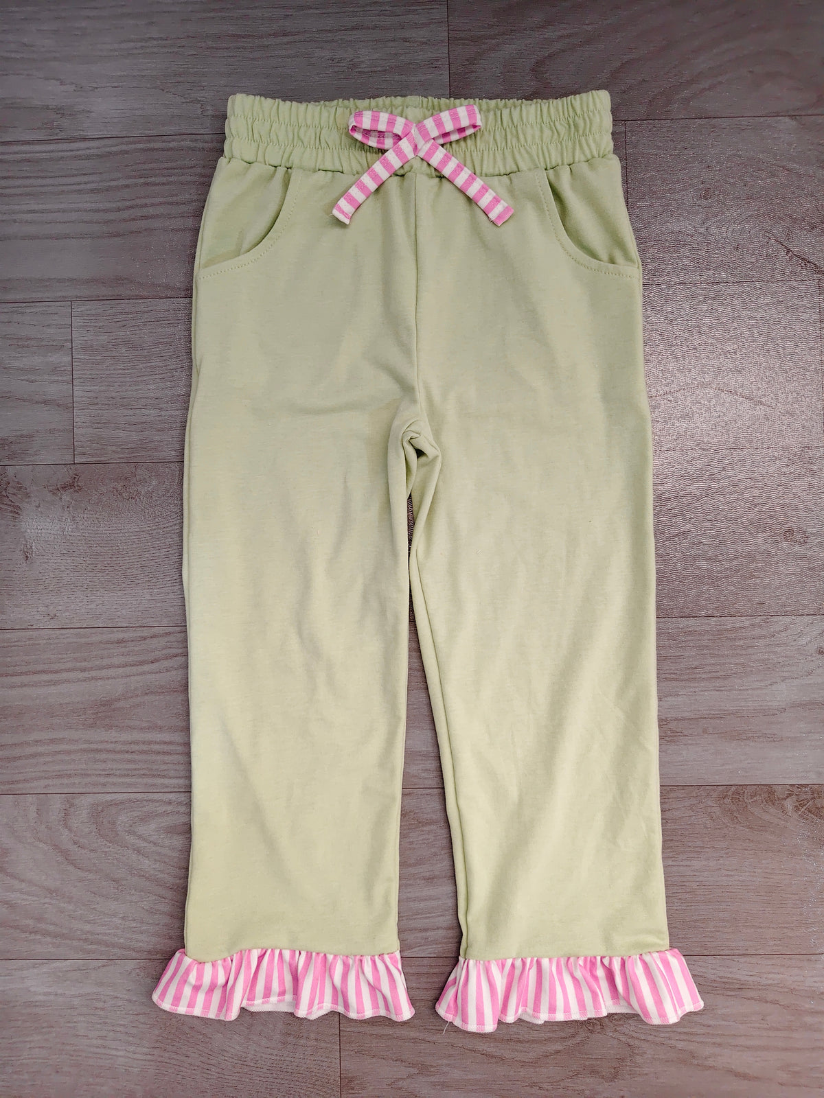 Baby Girls Light Green Bow Pockets Ruffle Pants Bottom Preorder