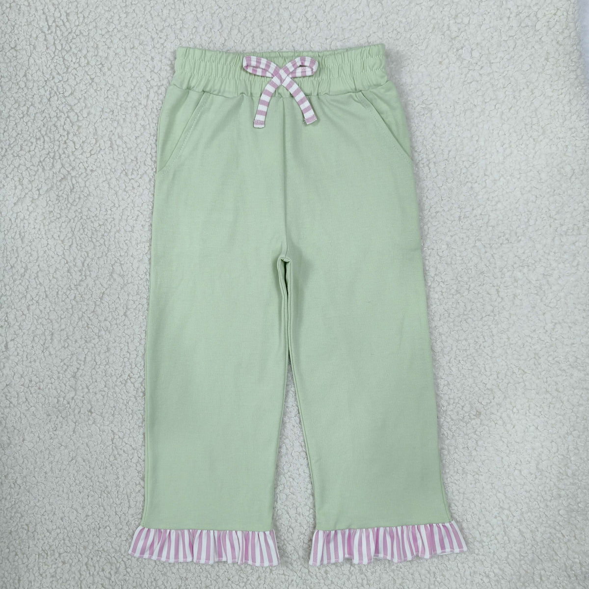 Baby Girls Light Green Bow Pockets Ruffle Pants Bottom